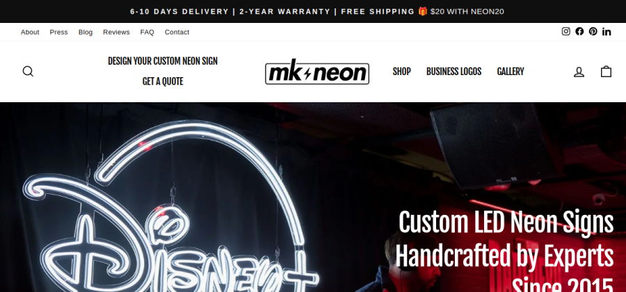 Screenshot of MK Neon website