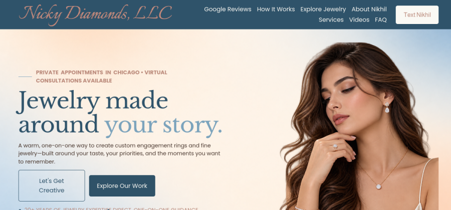Screenshot of Nicky Diamonds LLC website