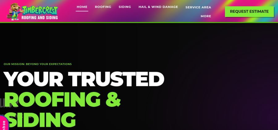 Screenshot of Timbercrest Roofing website